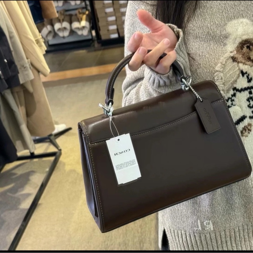 NWT！COACH ELIZA 2-WAY TOP HANDLE BAG（COACH CT852）SILVER/MAPLE fast shipping - Picture 9 of 15